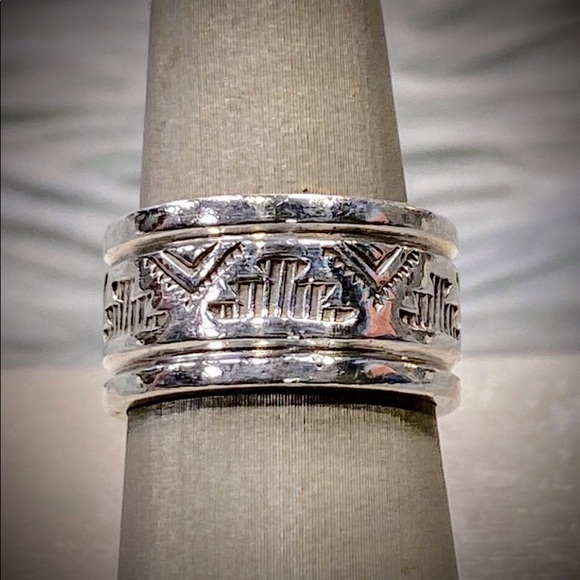 Navajo Signed Troy Lamer Sterling Silver Hand Stamped Ring